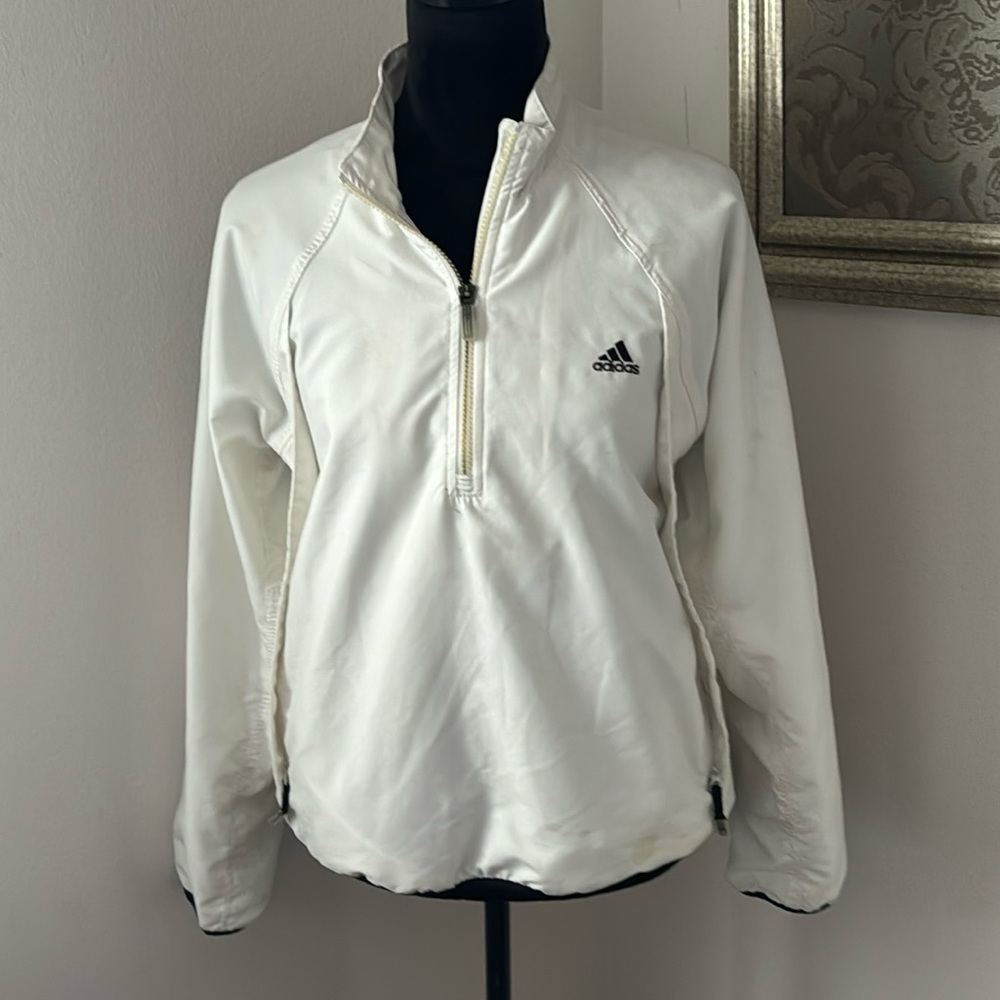 Adidas white 1/4 zip up light jacket‎ zip up pockets embroidered logo Sz M